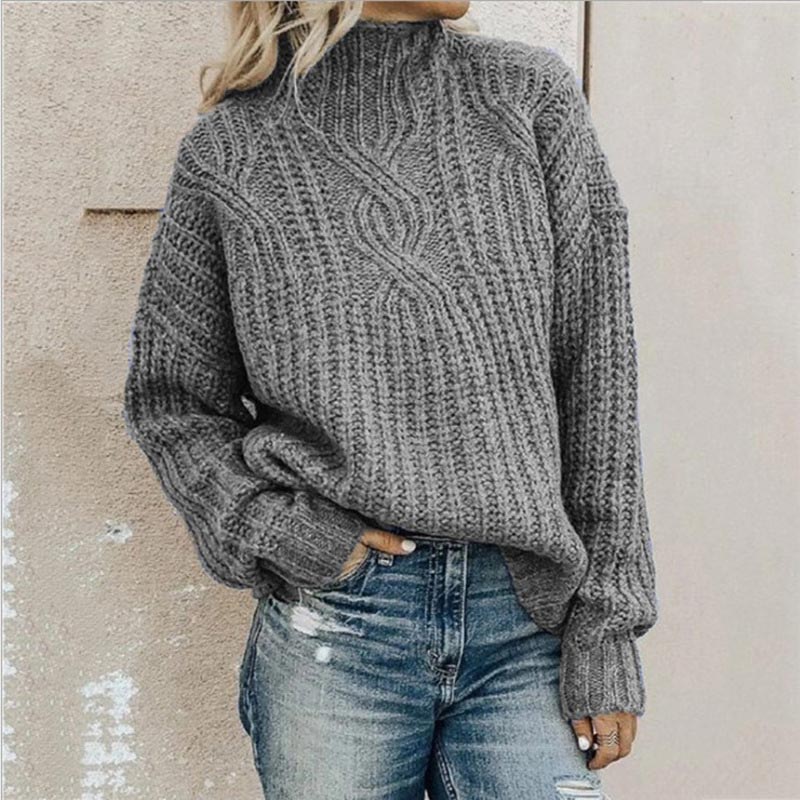 Comfortable Knitted Sweater with Roll Neck - Elise-Gray-XS-Nora Luxe