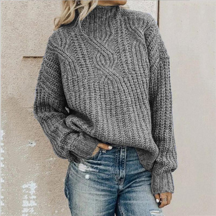 Comfortable Knitted Sweater with Roll Neck - Elise-Gray-XS-Nora Luxe