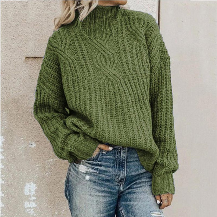 Comfortable Knitted Sweater with Roll Neck - Elise-Green-XS-Nora Luxe