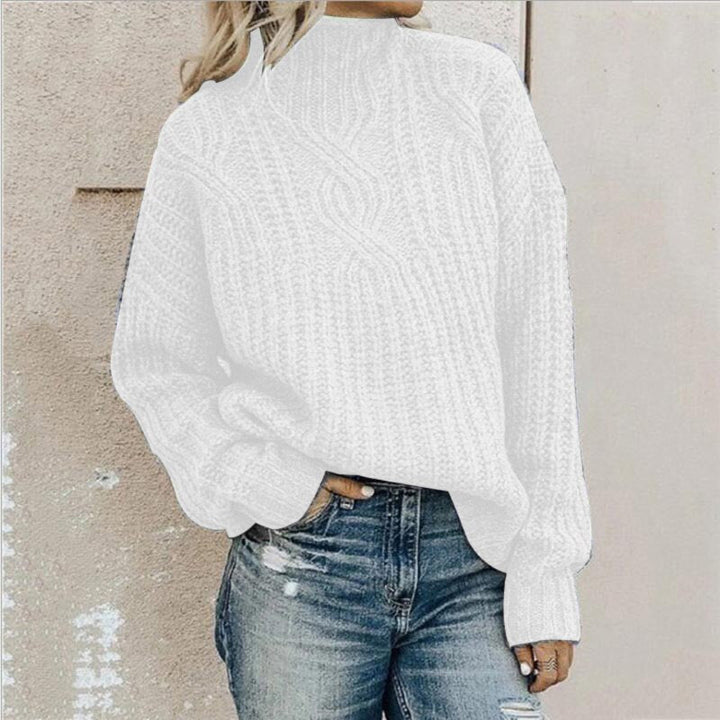 Comfortable Knitted Sweater with Roll Neck - Elise-White-XS-Nora Luxe