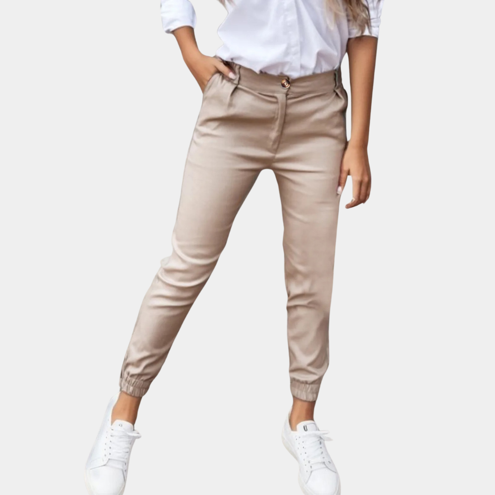 Comfortable Ladies' Trousers - Amelia-Khaki-S-Nora Luxe