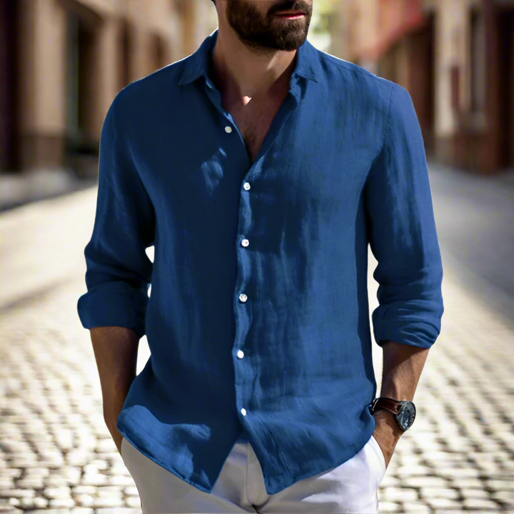 Comfortable Linen Men's Shirt – Rafael-Blue-S-State of Style