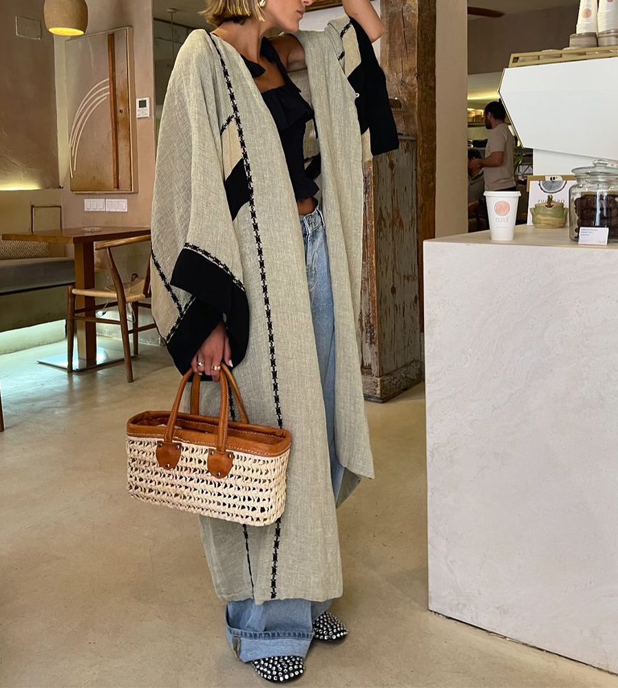 Comfortable Long Kimono with Border Print - Lyanna-S-Nora Luxe