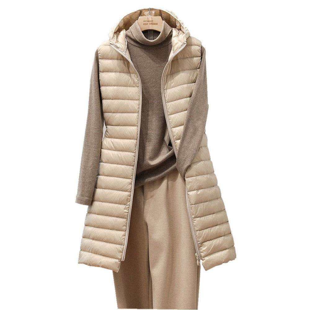 Comfortable Long Women's Gilet - Rianne-Khaki-S-Nora Luxe