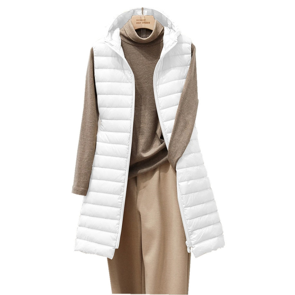Comfortable Long Women's Gilet - Rianne-White-S-Nora Luxe