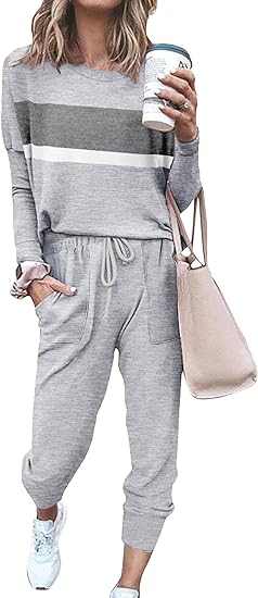 Comfortable Lounge Set - Emma-Gray Striped-S-Nora Luxe