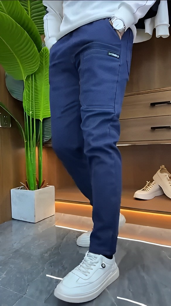 Comfortable Men's Cargo Trousers - ActiveFlex-Blue-29-Nora Luxe