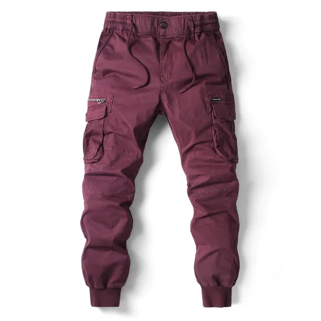 Comfortable Men's Cargo Trousers - Noah-Bordeaux Red-29-Nora Luxe