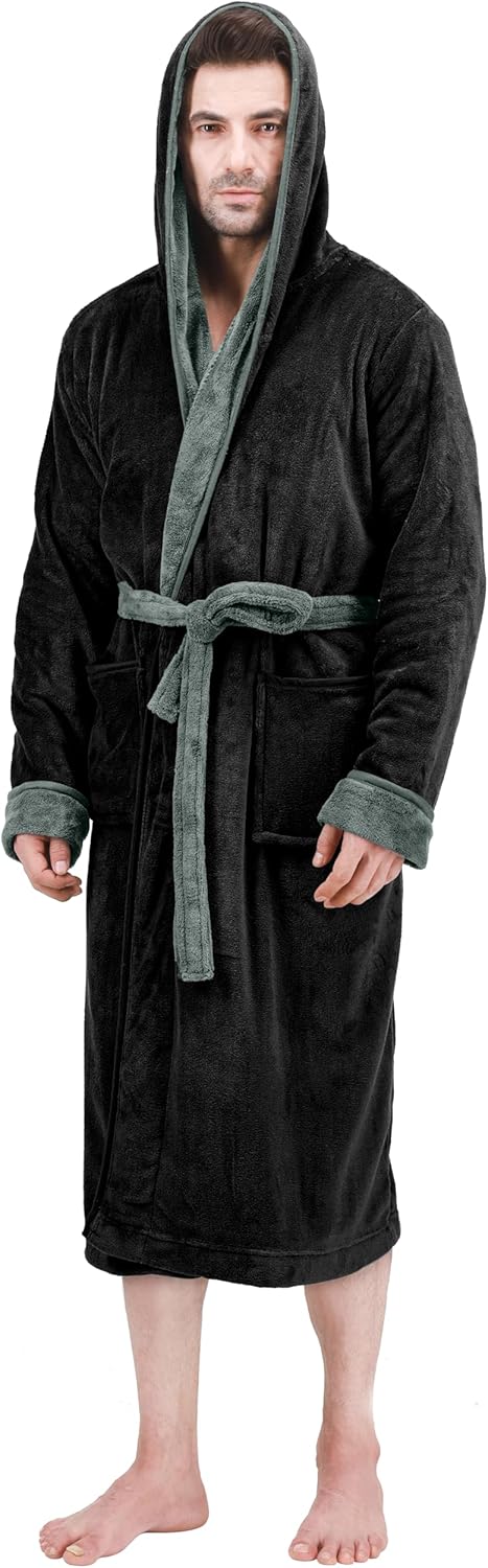 Comfortable Men's Fleece Bathrobe - Harry-Black Gray-S/M-Nora Luxe