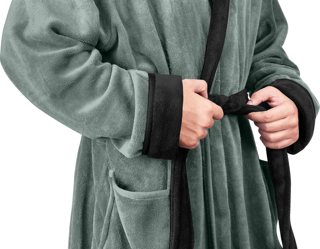 Comfortable Men's Fleece Bathrobe - Harry-Black-S/M-Nora Luxe