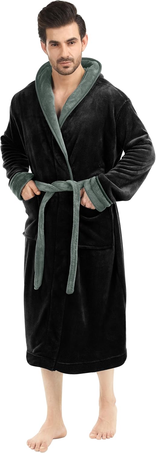 Comfortable Men's Fleece Bathrobe - Harry-Black-S/M-Nora Luxe