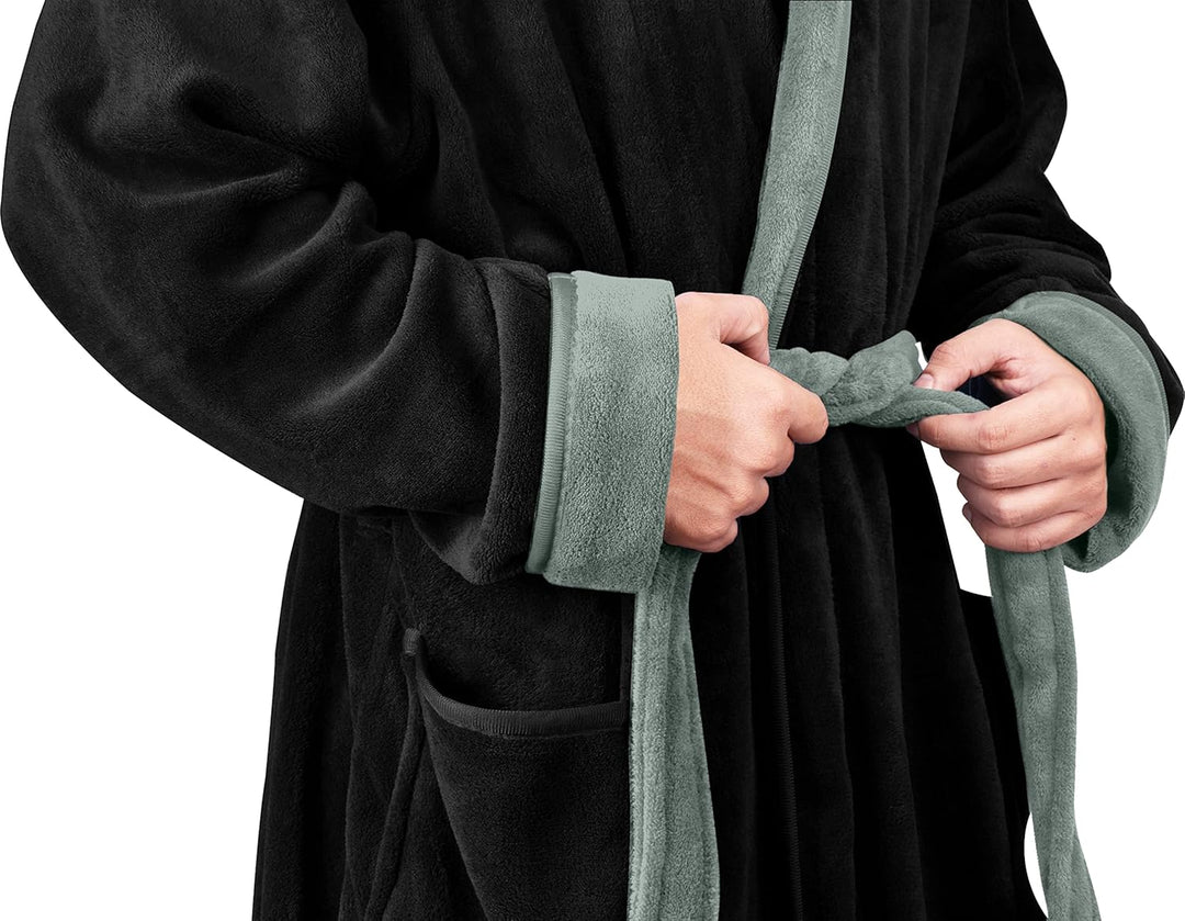 Comfortable Men's Fleece Bathrobe - Harry-Black-S/M-Nora Luxe