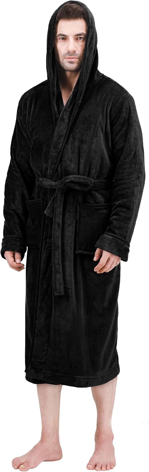 Comfortable Men's Fleece Bathrobe - Harry-Black-S/M-Nora Luxe