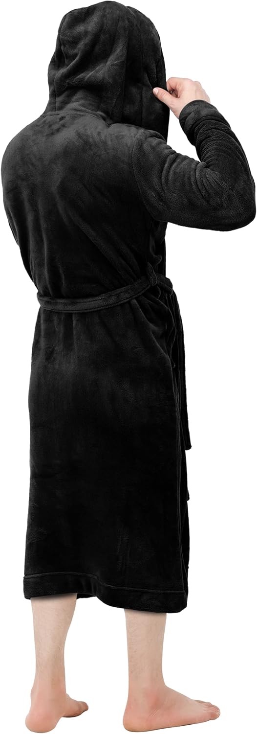 Comfortable Men's Fleece Bathrobe - Harry-Black-S/M-Nora Luxe