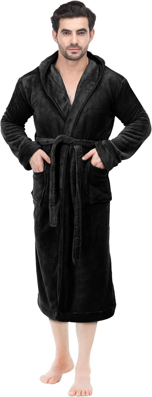 Comfortable Men's Fleece Bathrobe - Harry-Black-S/M-Nora Luxe