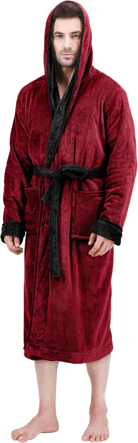 Comfortable Men's Fleece Bathrobe - Harry-Bordeaux Gray-S/M-Nora Luxe