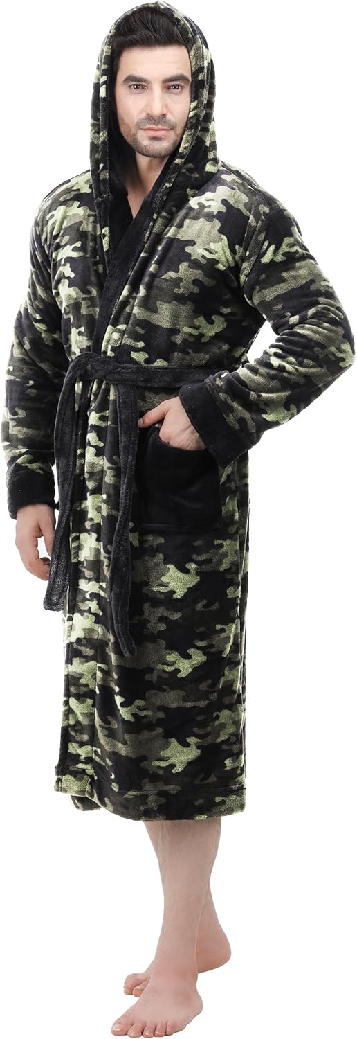 Comfortable Men's Fleece Bathrobe - Harry-Camouflage-S/M-Nora Luxe
