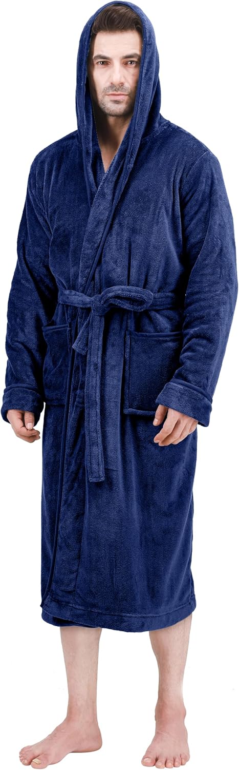 Comfortable Men's Fleece Bathrobe - Harry-Dark Blue-S/M-Nora Luxe