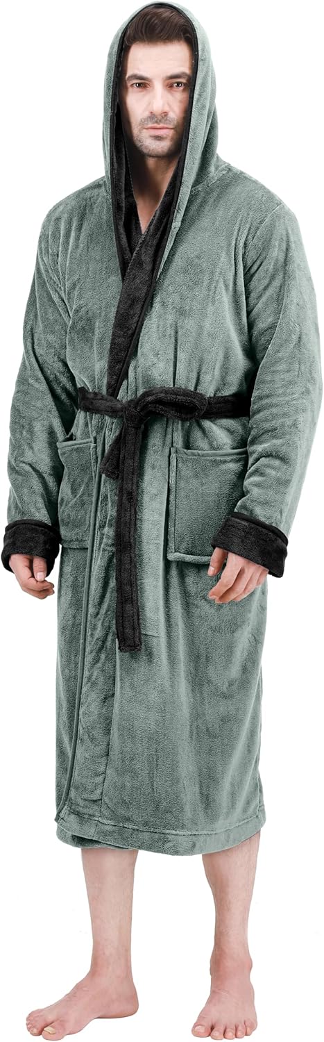 Comfortable Men's Fleece Bathrobe - Harry-Dark Gray Black-S/M-Nora Luxe