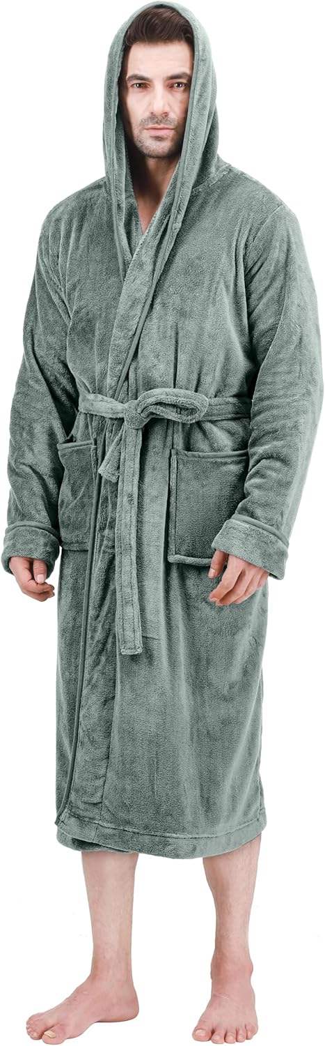 Comfortable Men's Fleece Bathrobe - Harry-Dark Gray-S/M-Nora Luxe