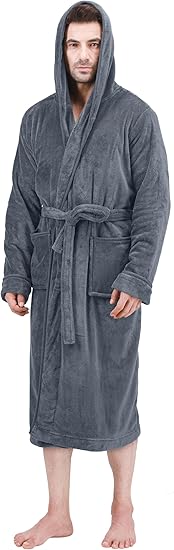 Comfortable Men's Fleece Bathrobe - Harry-Gray-S/M-Nora Luxe