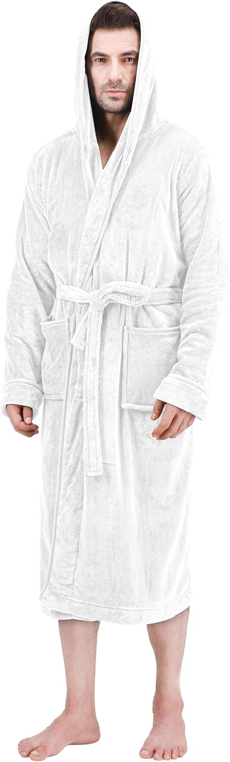 Comfortable Men's Fleece Bathrobe - Harry-White-S/M-Nora Luxe