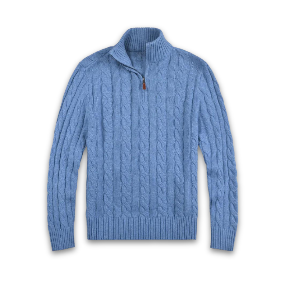 Comfortable Men's Half Zip Sweater - Vincent-Blue-S-Nora Luxe