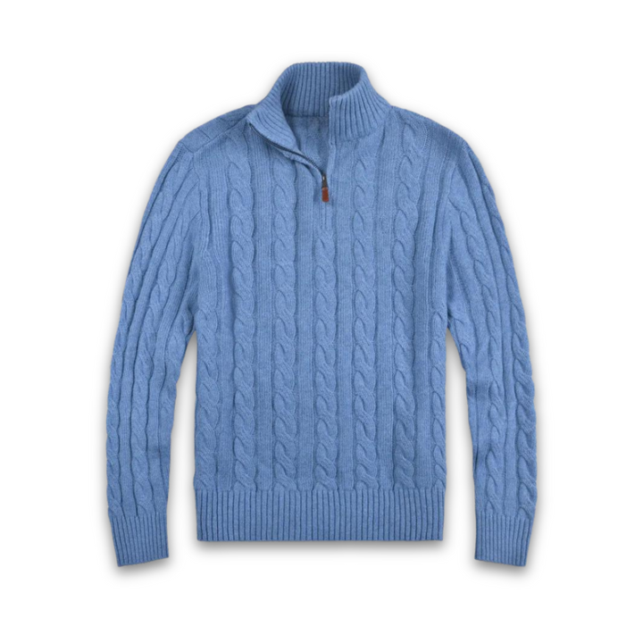 Comfortable Men's Half Zip Sweater - Vincent-Blue-S-Nora Luxe