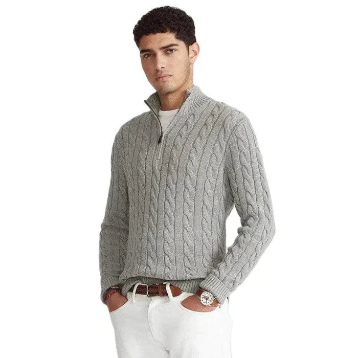 Comfortable Men's Half Zip Sweater - Vincent-Blue-S-Nora Luxe