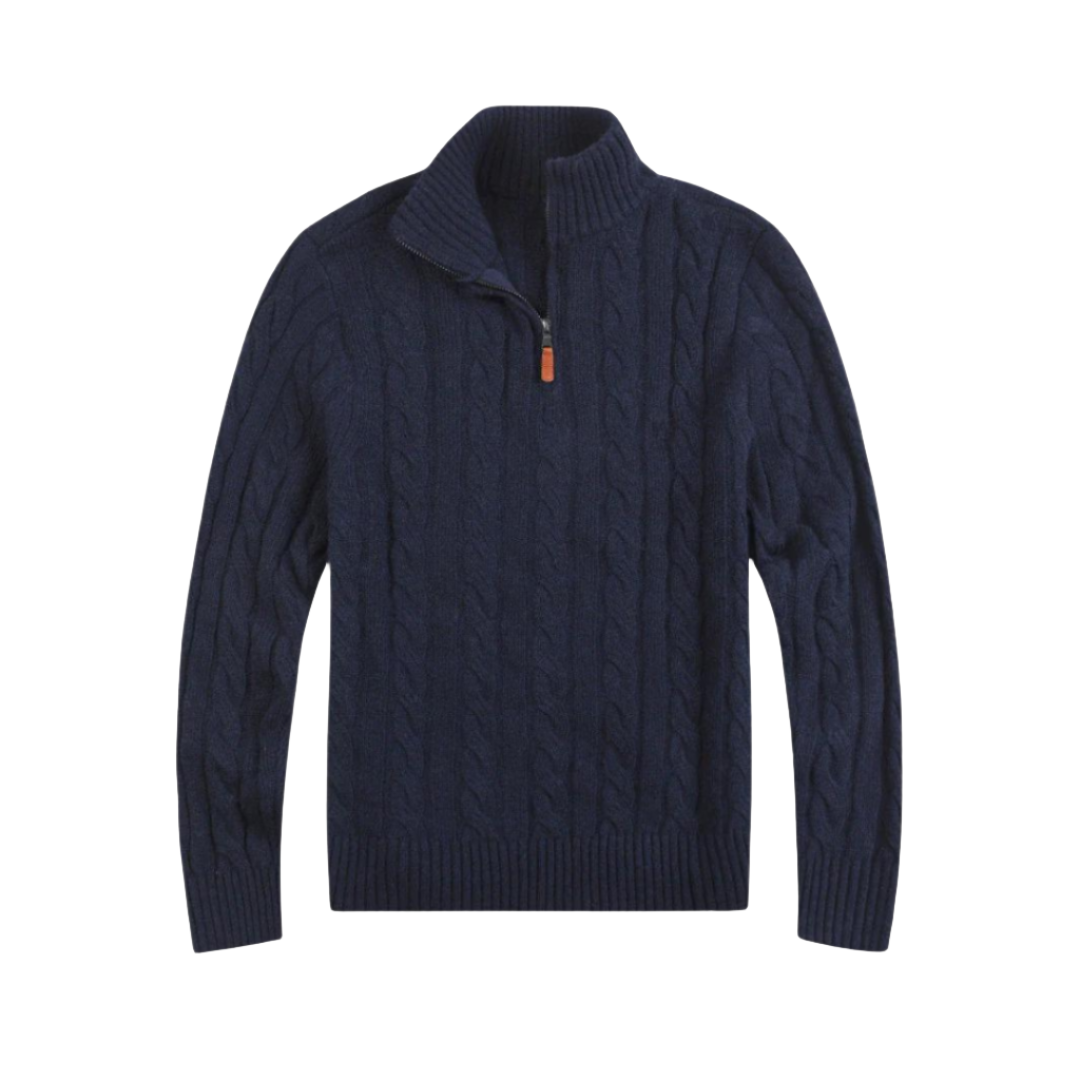 Comfortable Men's Half Zip Sweater - Vincent-Dark Blue-S-Nora Luxe