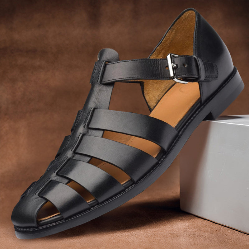 Comfortable men's leather sandals with non-slip sole – 50% off – Milan-Black-5.5-Nora Luxe
