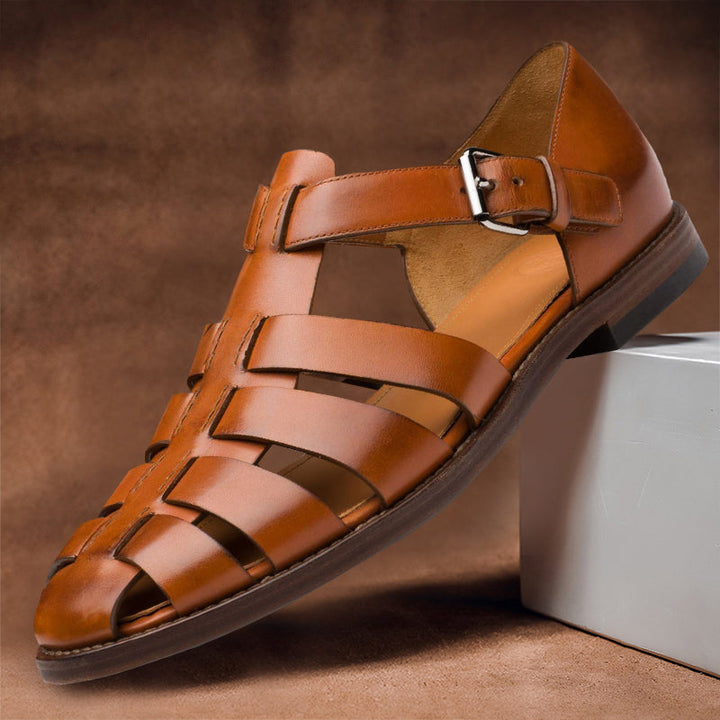 Comfortable men's leather sandals with non-slip sole – 50% off – Milan-Brown-5.5-Nora Luxe