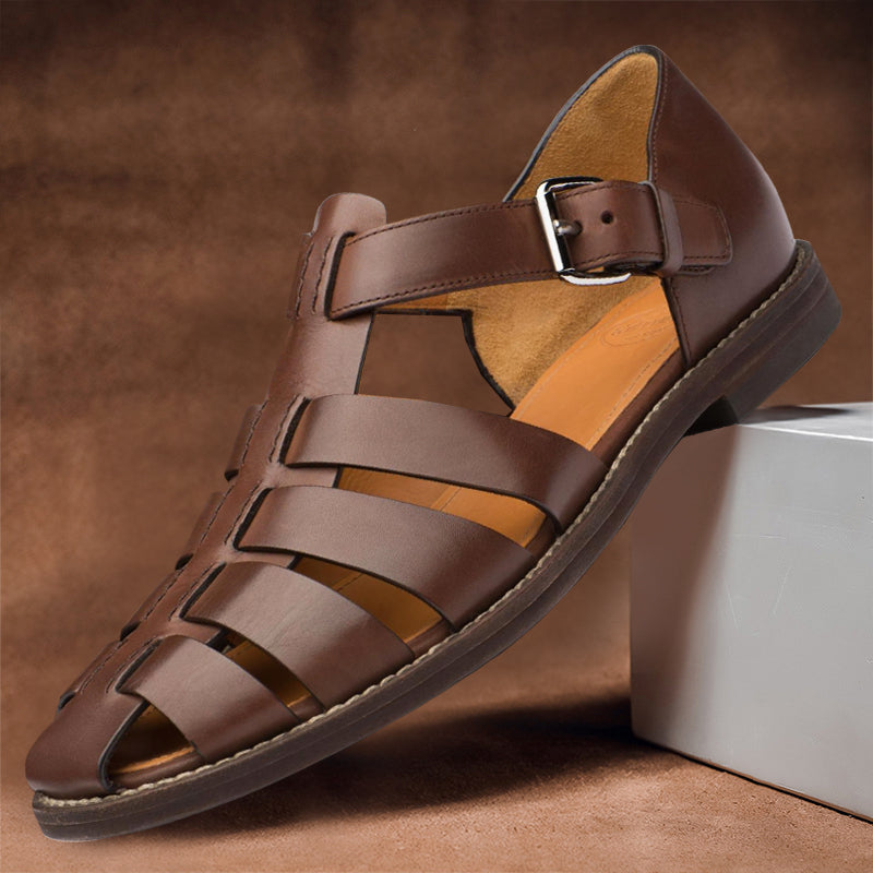 Comfortable men's leather sandals with non-slip sole – 50% off – Milan-Coffee-5.5-Nora Luxe