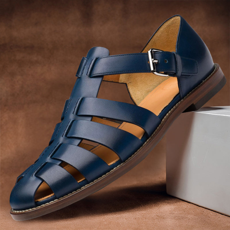 Comfortable men's leather sandals with non-slip sole – 50% off – Milan-Dark blue-5.5-Nora Luxe