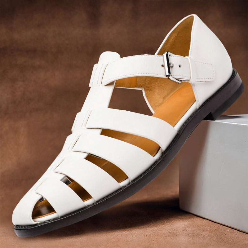 Comfortable men's leather sandals with non-slip sole – 50% off – Milan-White-5.5-Nora Luxe