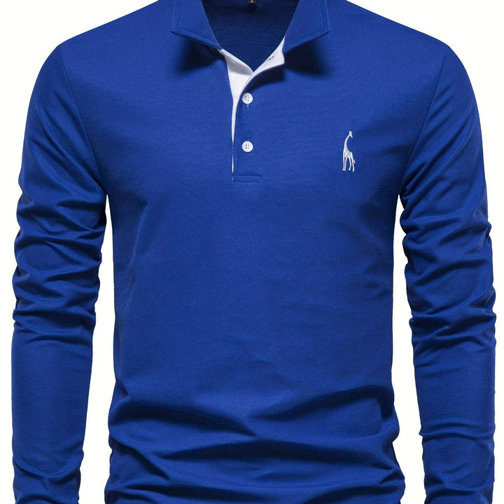 Comfortable Men's Polo with Long Sleeves-Blue-S-Nora Luxe
