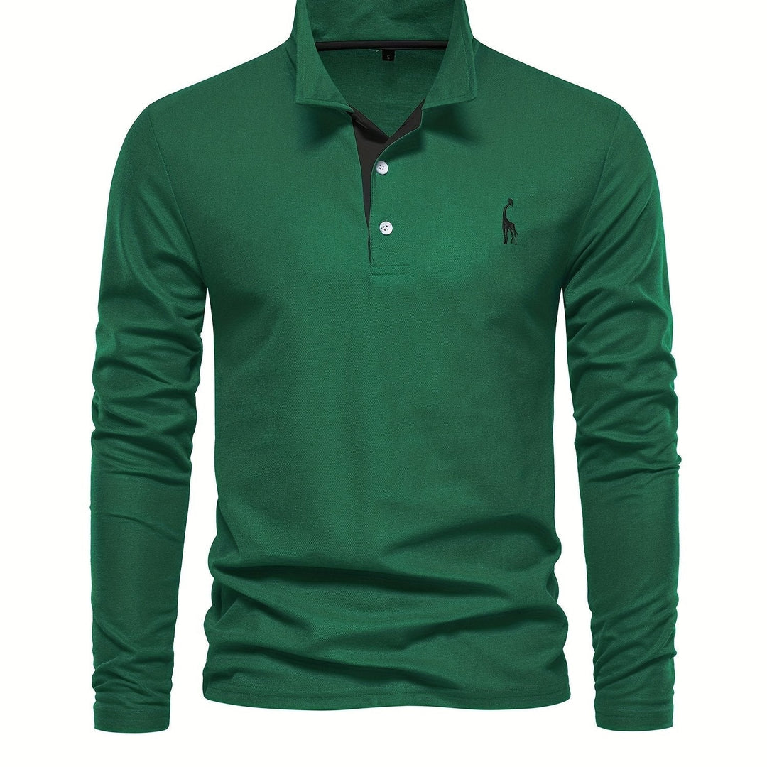 Comfortable Men's Polo with Long Sleeves-Dark Green-S-Nora Luxe
