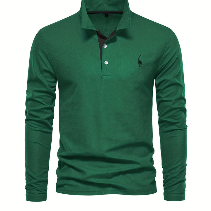 Comfortable Men's Polo with Long Sleeves-Dark Green-S-Nora Luxe