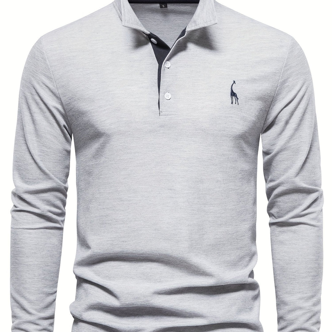 Comfortable Men's Polo with Long Sleeves-Light Gray-S-Nora Luxe