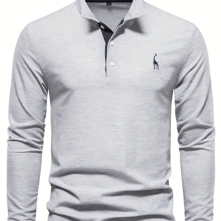 Comfortable Men's Polo with Long Sleeves-Light Gray-S-Nora Luxe