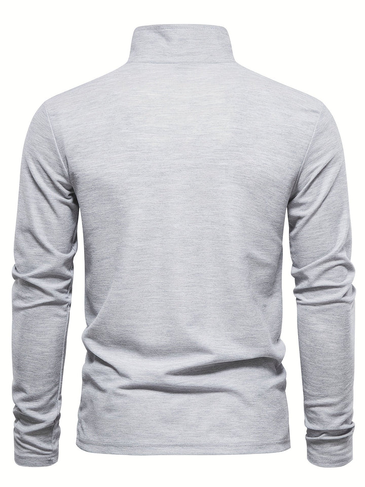 Comfortable Men's Polo with Long Sleeves-Marine Blue-S-Nora Luxe