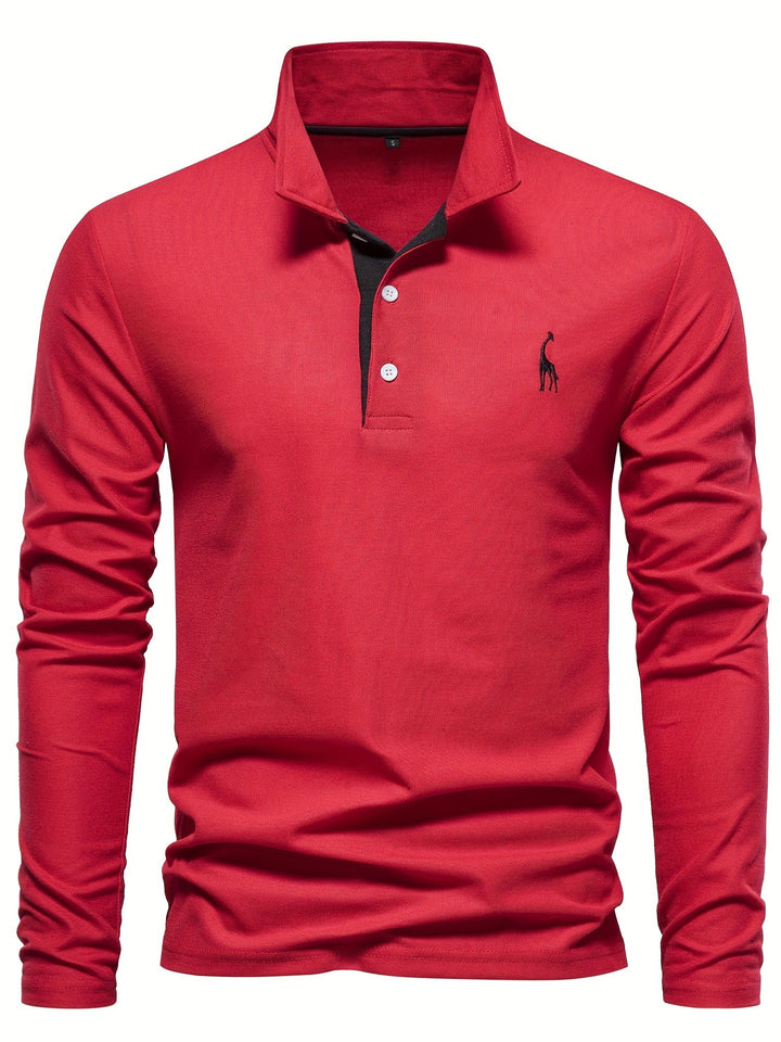 Comfortable Men's Polo with Long Sleeves-Marine Blue-S-Nora Luxe