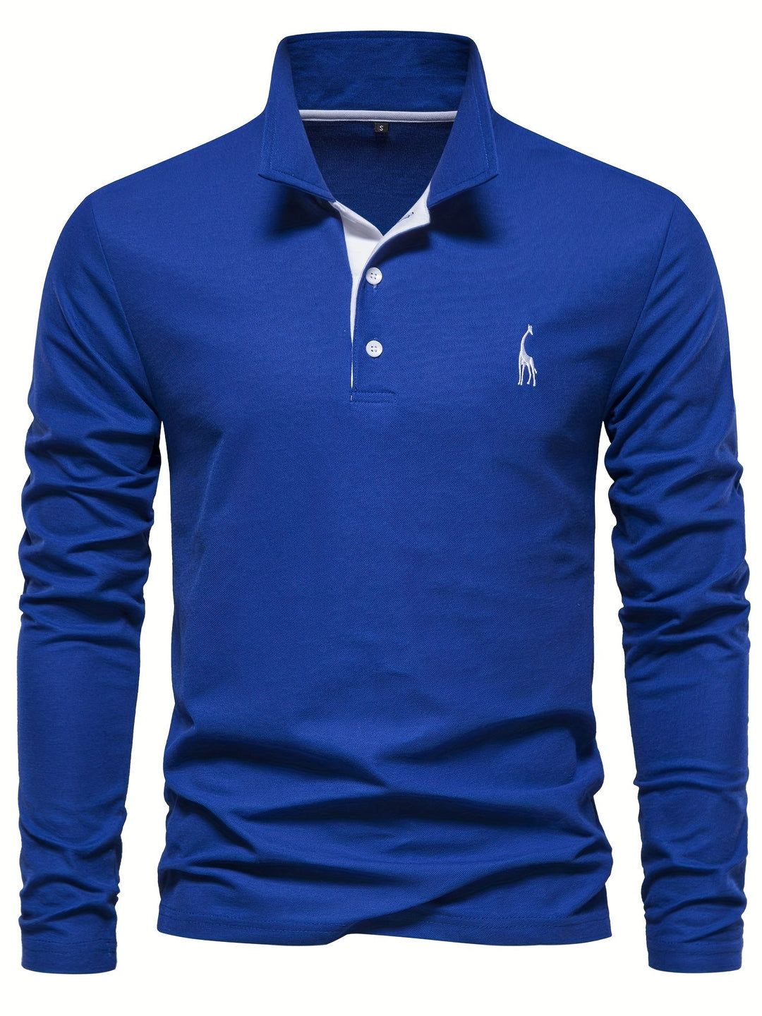 Comfortable Men's Polo with Long Sleeves-Marine Blue-S-Nora Luxe