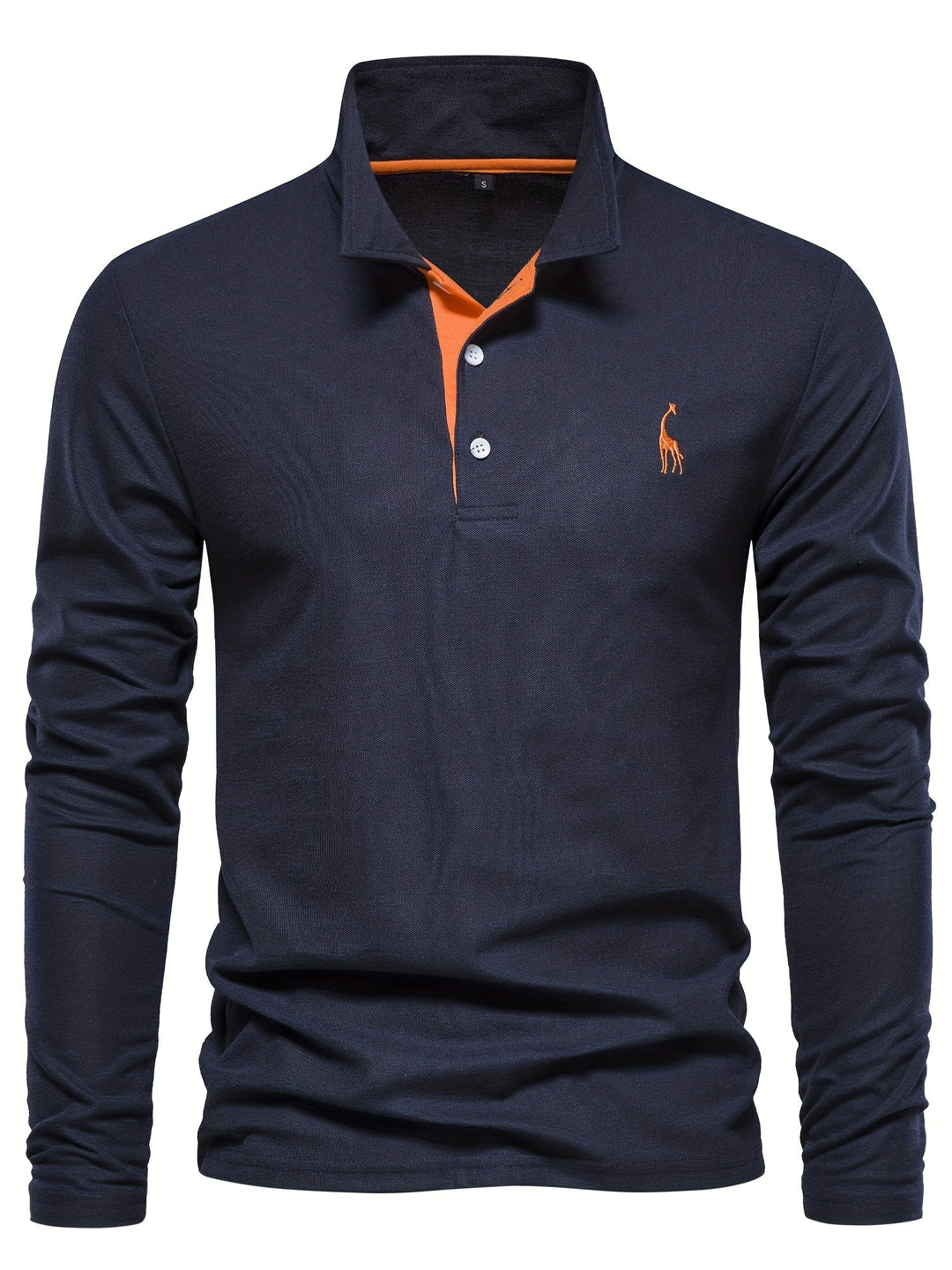 Comfortable Men's Polo with Long Sleeves-Marine Blue-S-Nora Luxe