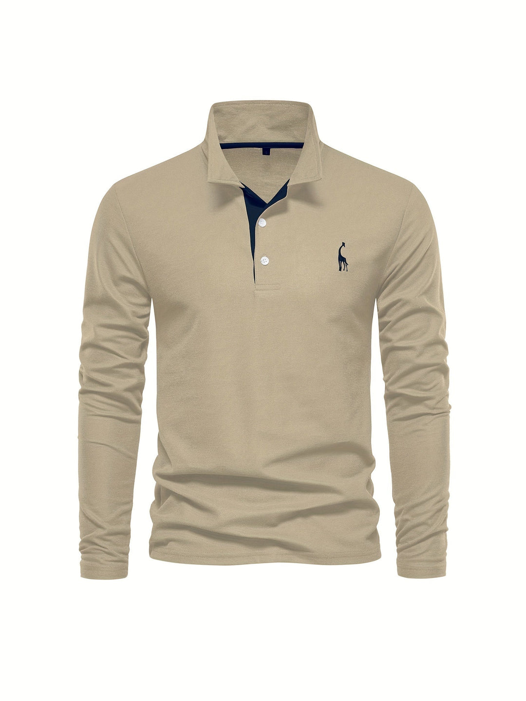 Comfortable Men's Polo with Long Sleeves-Marine Blue-S-Nora Luxe