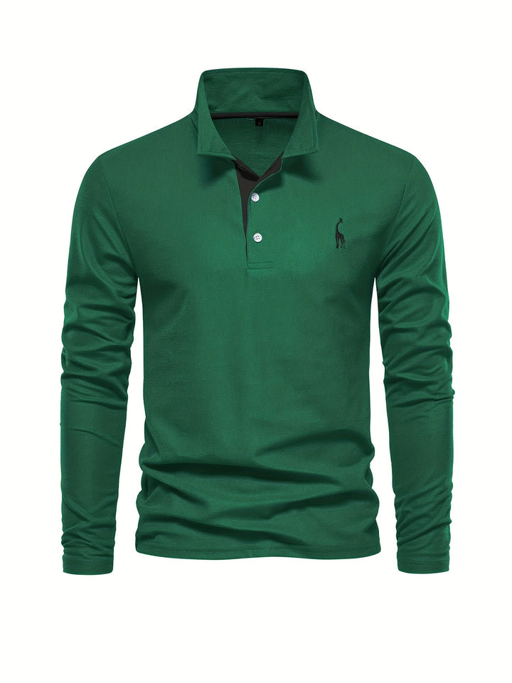 Comfortable Men's Polo with Long Sleeves-Marine Blue-S-Nora Luxe