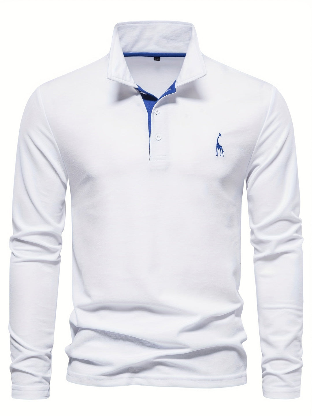 Comfortable Men's Polo with Long Sleeves-Marine Blue-S-Nora Luxe