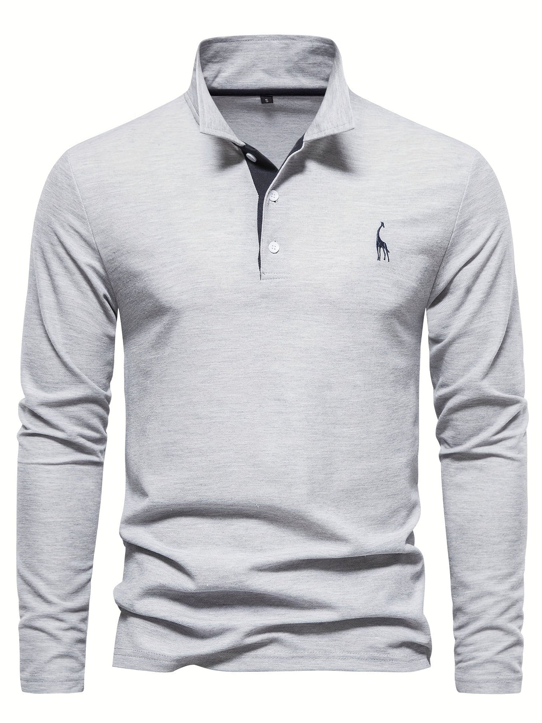 Comfortable Men's Polo with Long Sleeves-Marine Blue-S-Nora Luxe