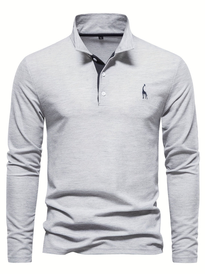 Comfortable Men's Polo with Long Sleeves-Marine Blue-S-Nora Luxe