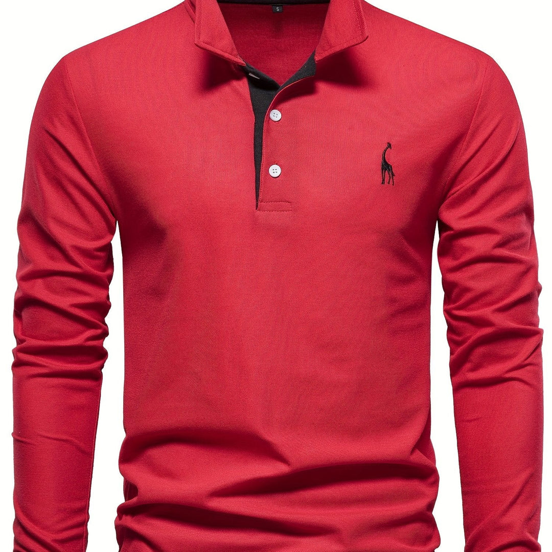 Comfortable Men's Polo with Long Sleeves-Red-S-Nora Luxe
